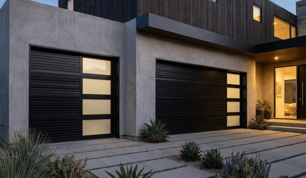 Modern black garage doors