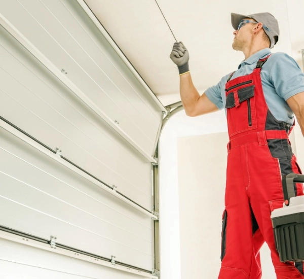 Professional worker applying paint to a ceiling in a residential garage during daytime interior renovation